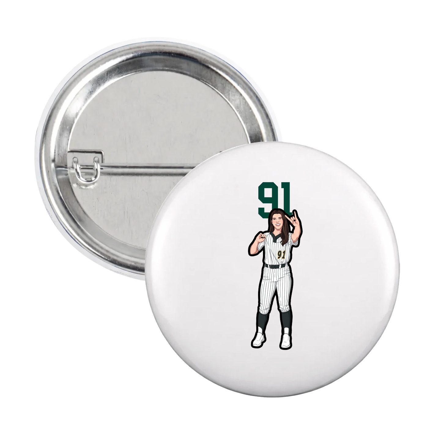 Game Day Button — Number Top in White