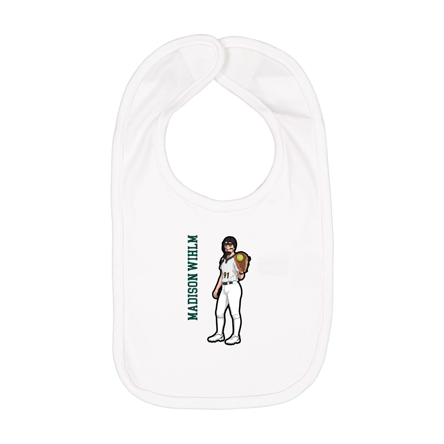 Infant Bib — Name Vertical in White