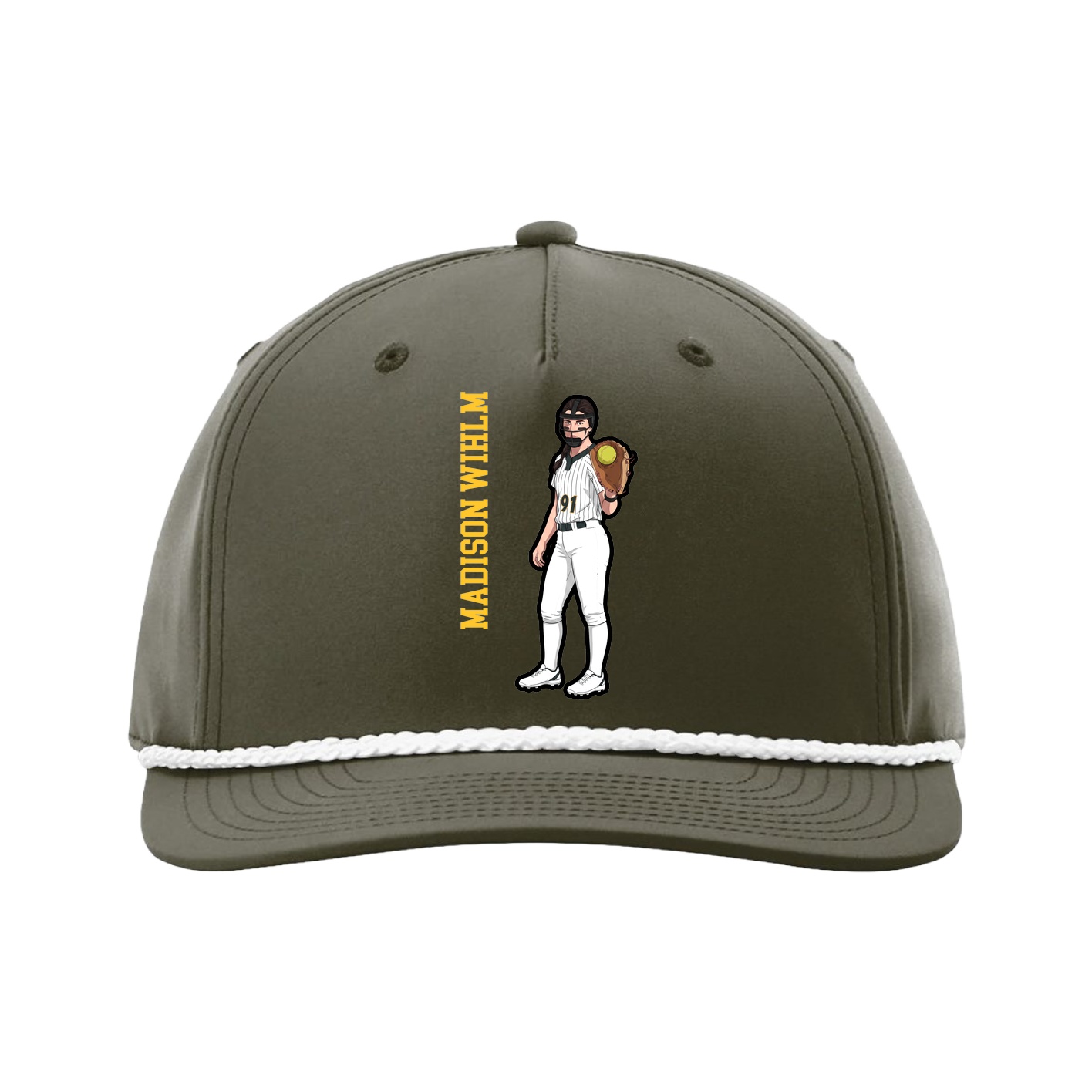 Five-Panel Classic Rope Cap — Name Vertical in Green