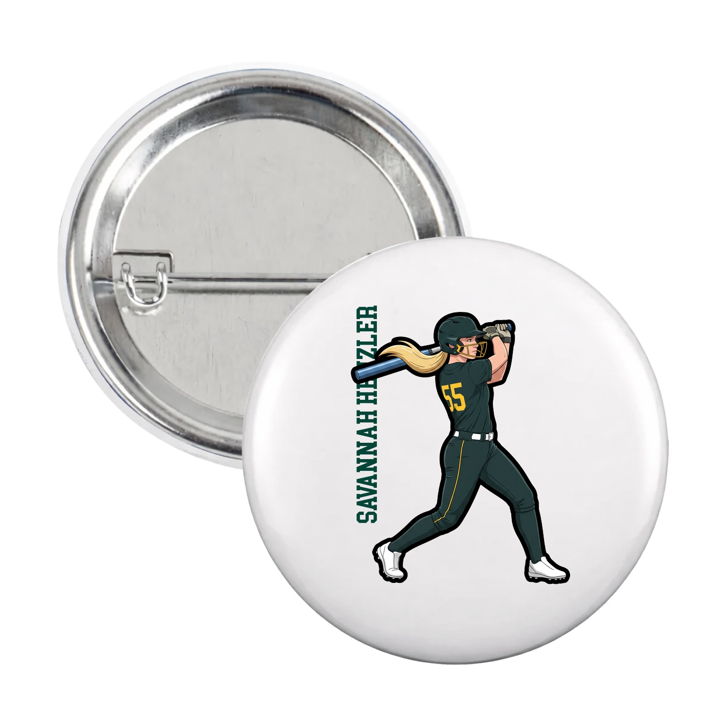 Game Day Button — Name Vertical in White