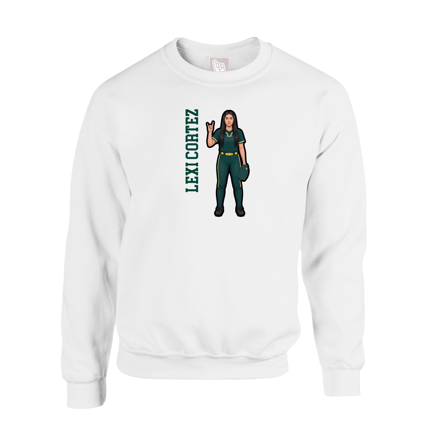 Fleece Crew — Name Vertical in White