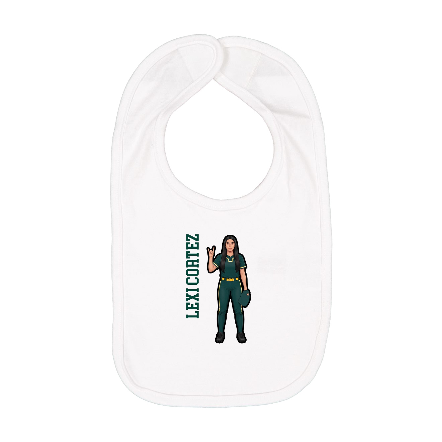 Infant Bib — Name Vertical in White