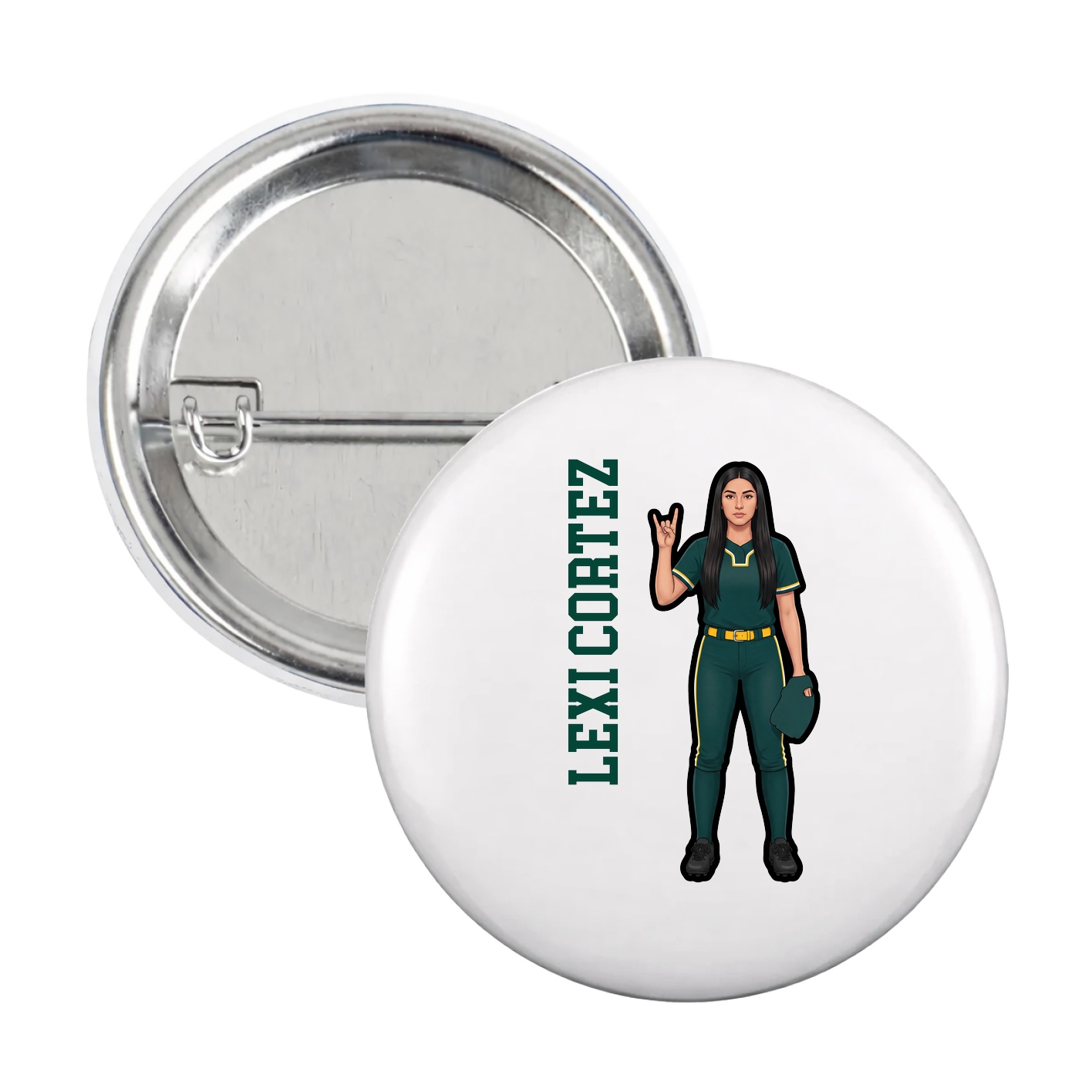Game Day Button — Name Vertical in White