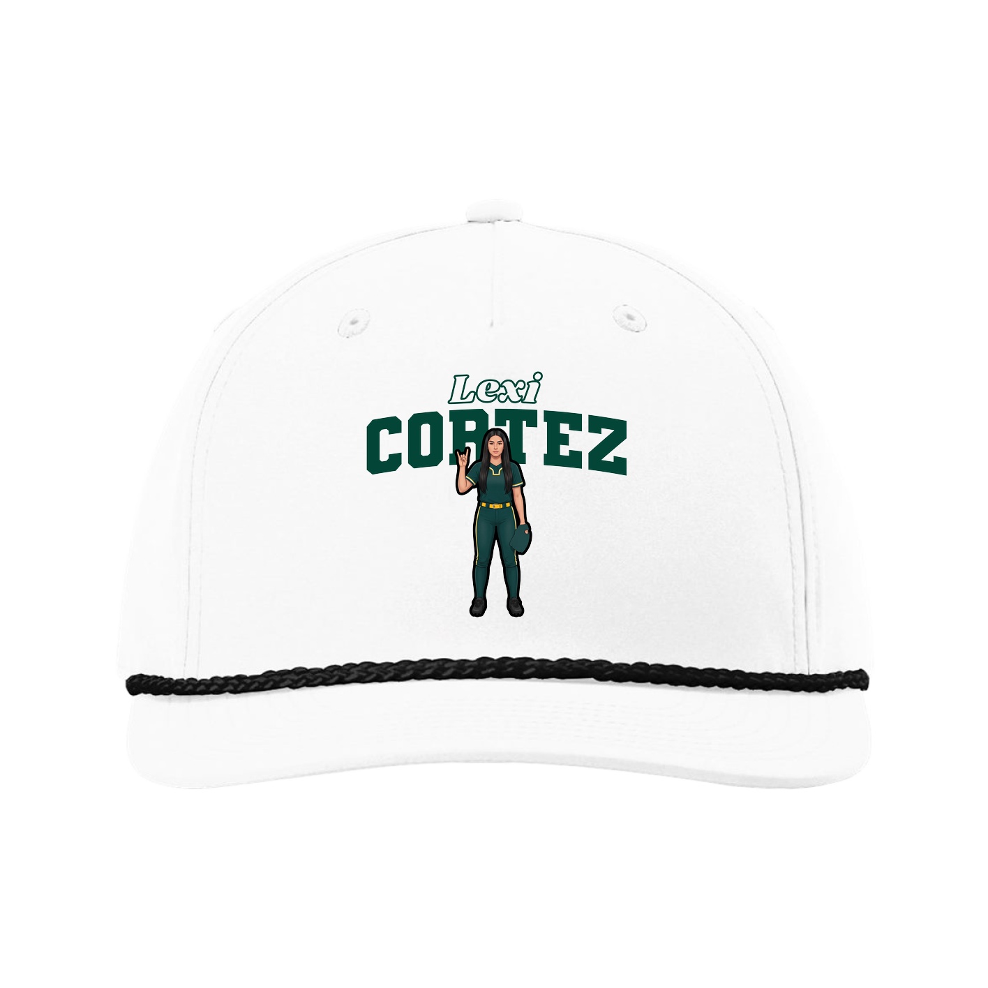 Five-Panel Classic Rope Cap — Name Arch in White