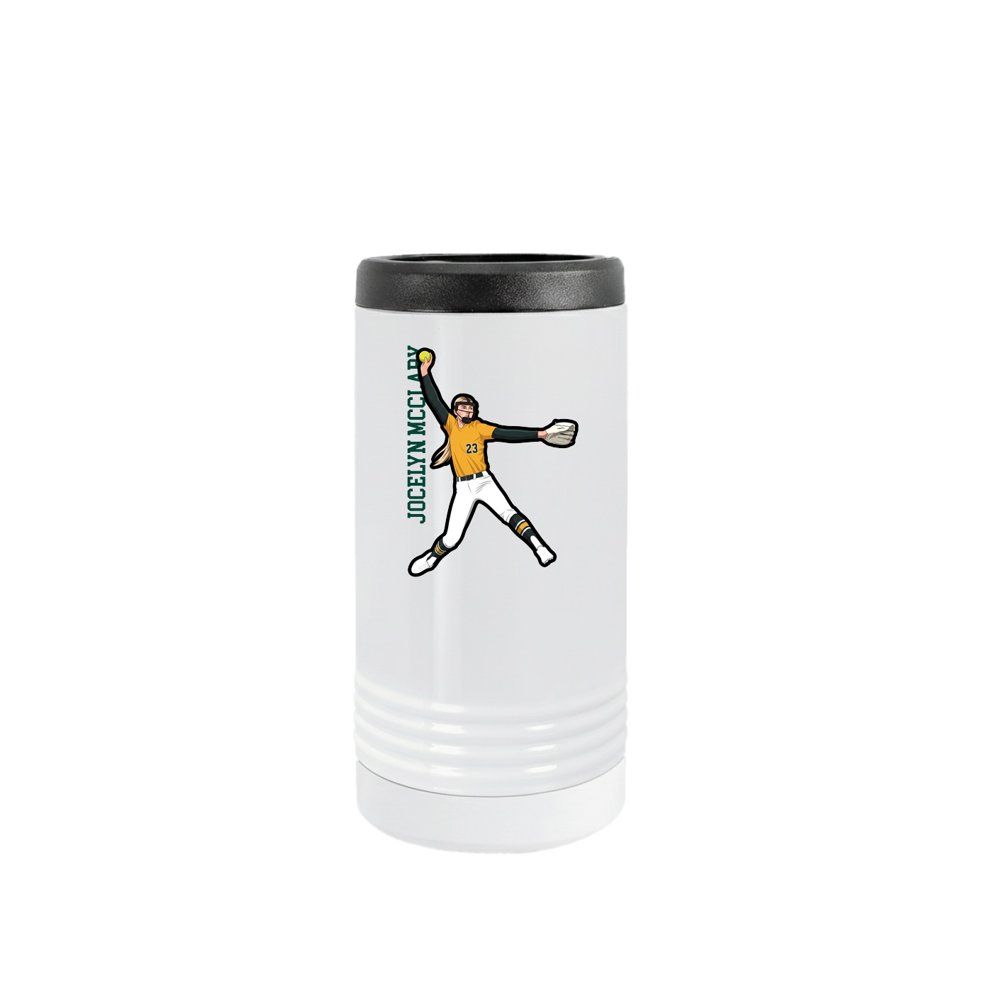 Slim Beverage Holder — Name Vertical in White