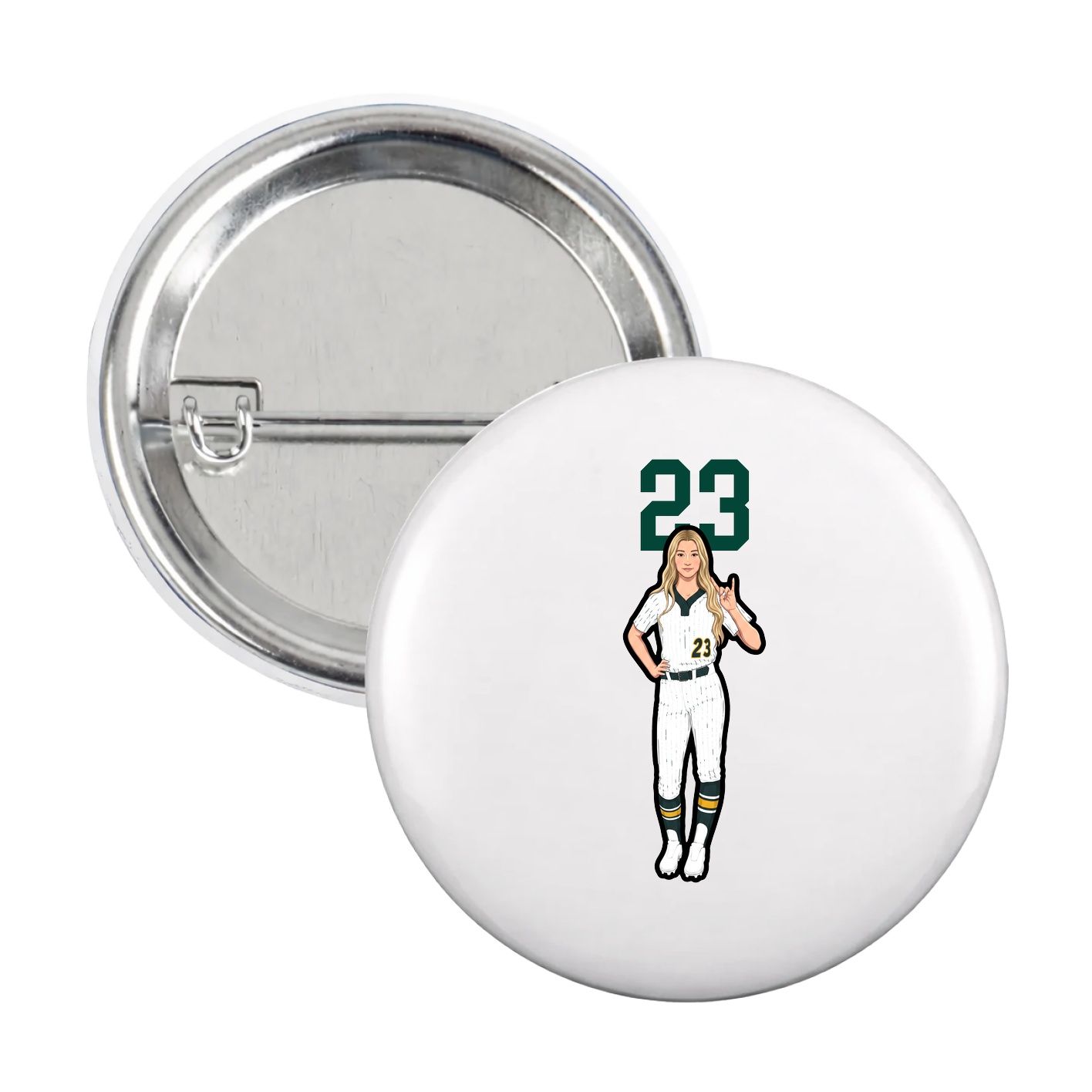 Game Day Button — Number Top in White