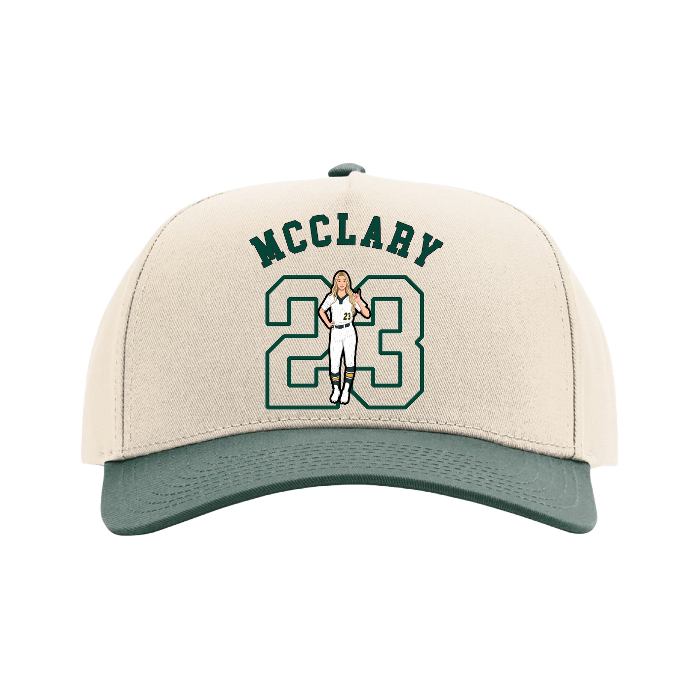 Full Fabric Five-Panel Champ Cap — Shirsey Arch in Cream/Green