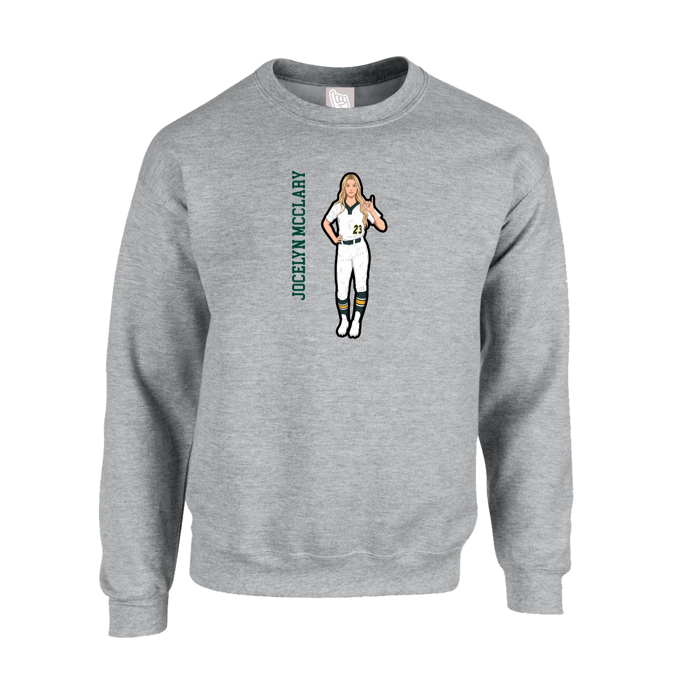Fleece Crew — Name Vertical in Grey