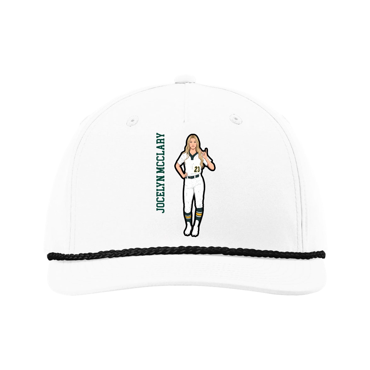 Five-Panel Classic Rope Cap — Name Vertical in White