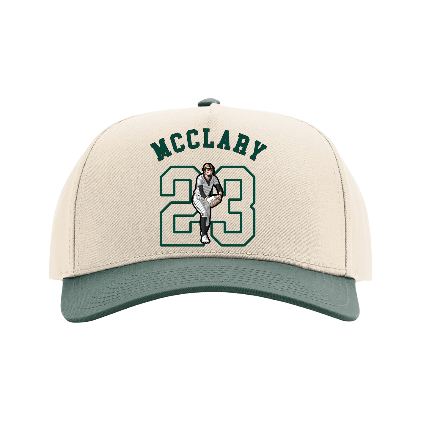 Full Fabric Five-Panel Champ Cap — Shirsey Arch in Cream/Green
