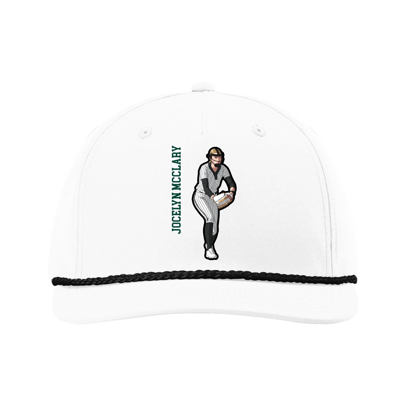 Five-Panel Classic Rope Cap — Name Vertical in White