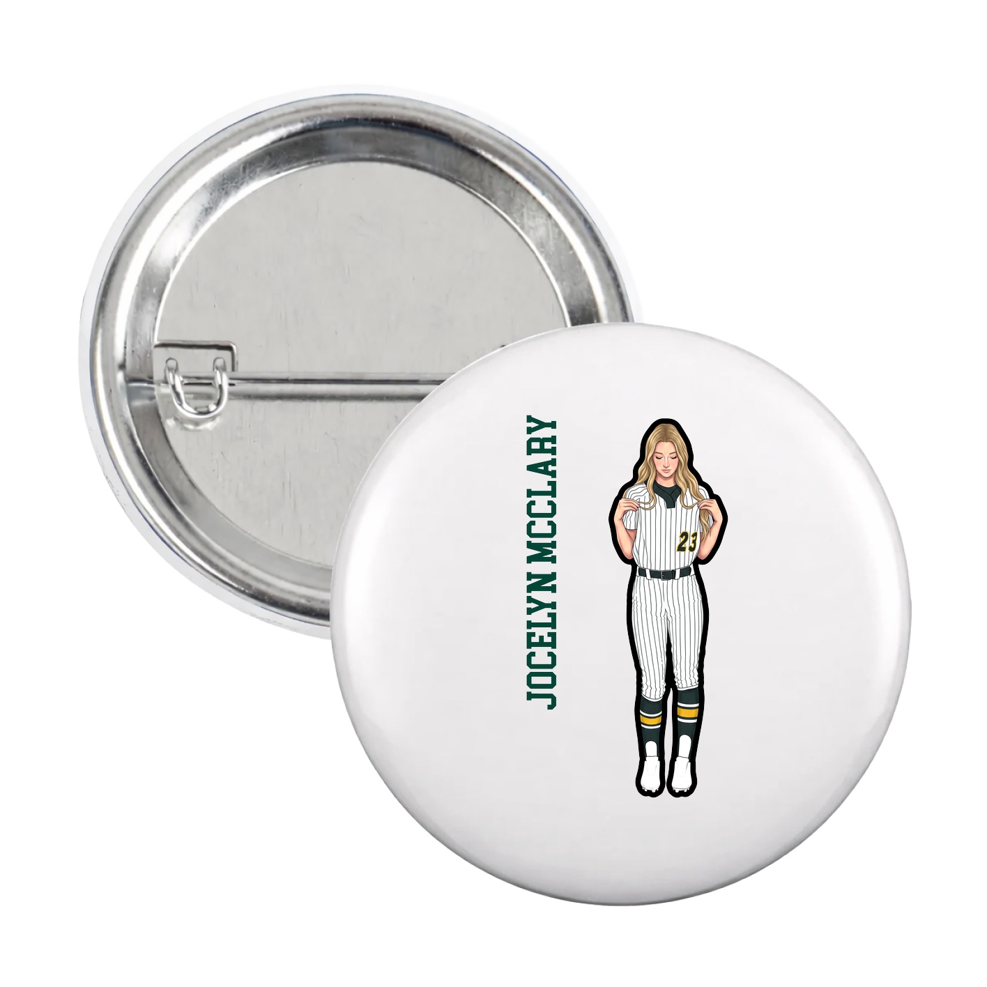 Game Day Button — Name Vertical in White