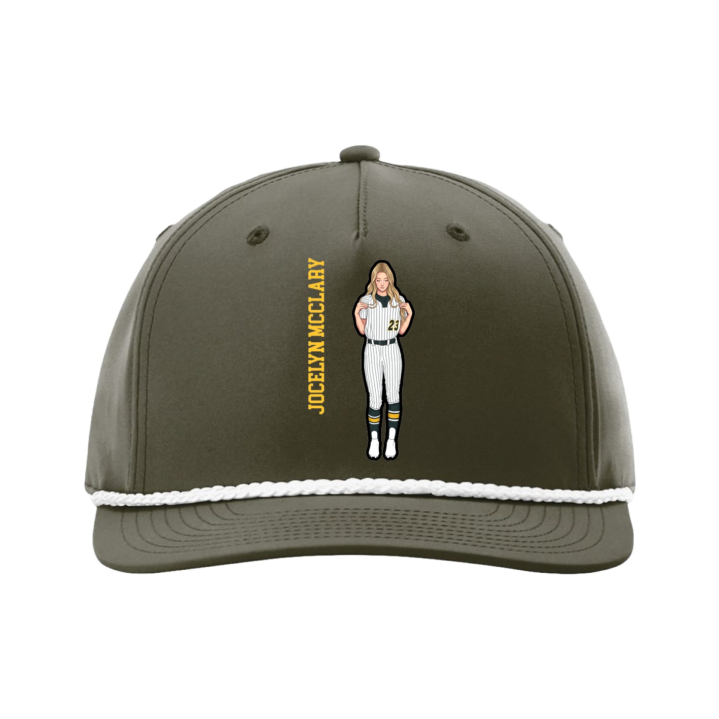 Five-Panel Classic Rope Cap — Name Vertical in Green