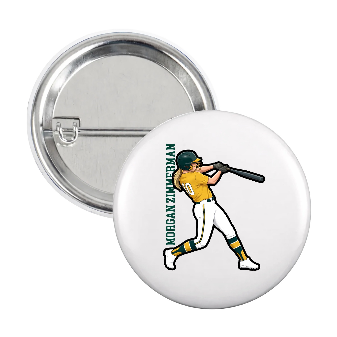 Game Day Button — Name Vertical in White