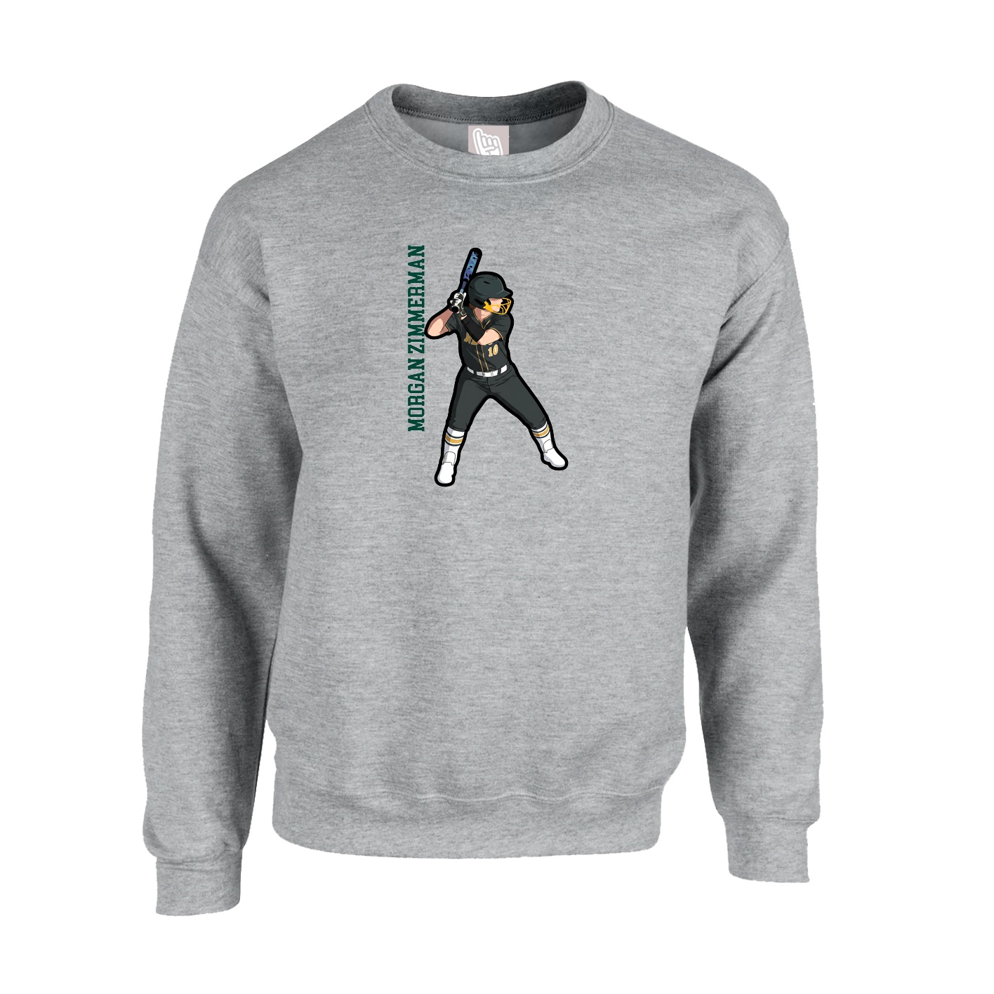 Fleece Crew — Name Vertical in Grey