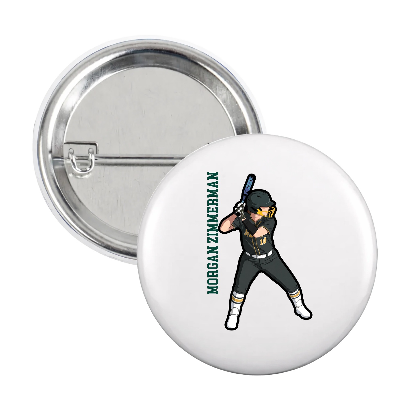 Game Day Button — Name Vertical in White