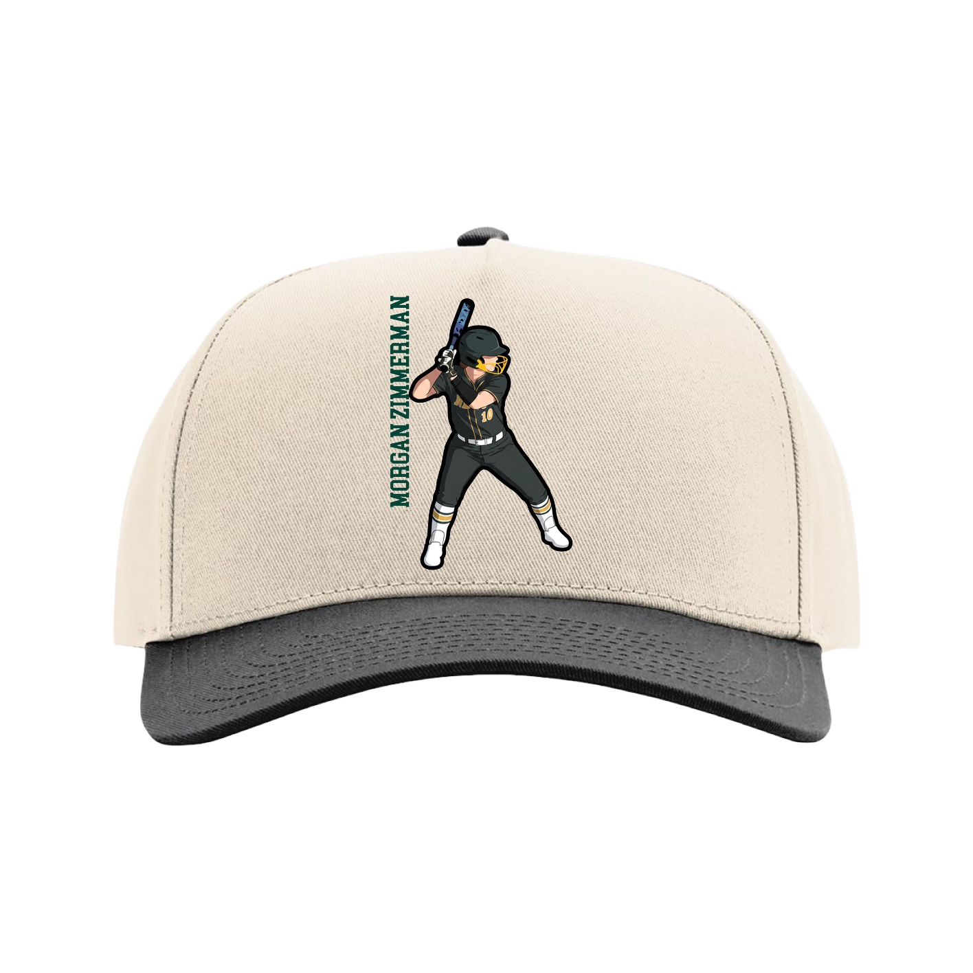 Full Fabric Five-Panel Champ Cap — Name Vertical in Cream/Black