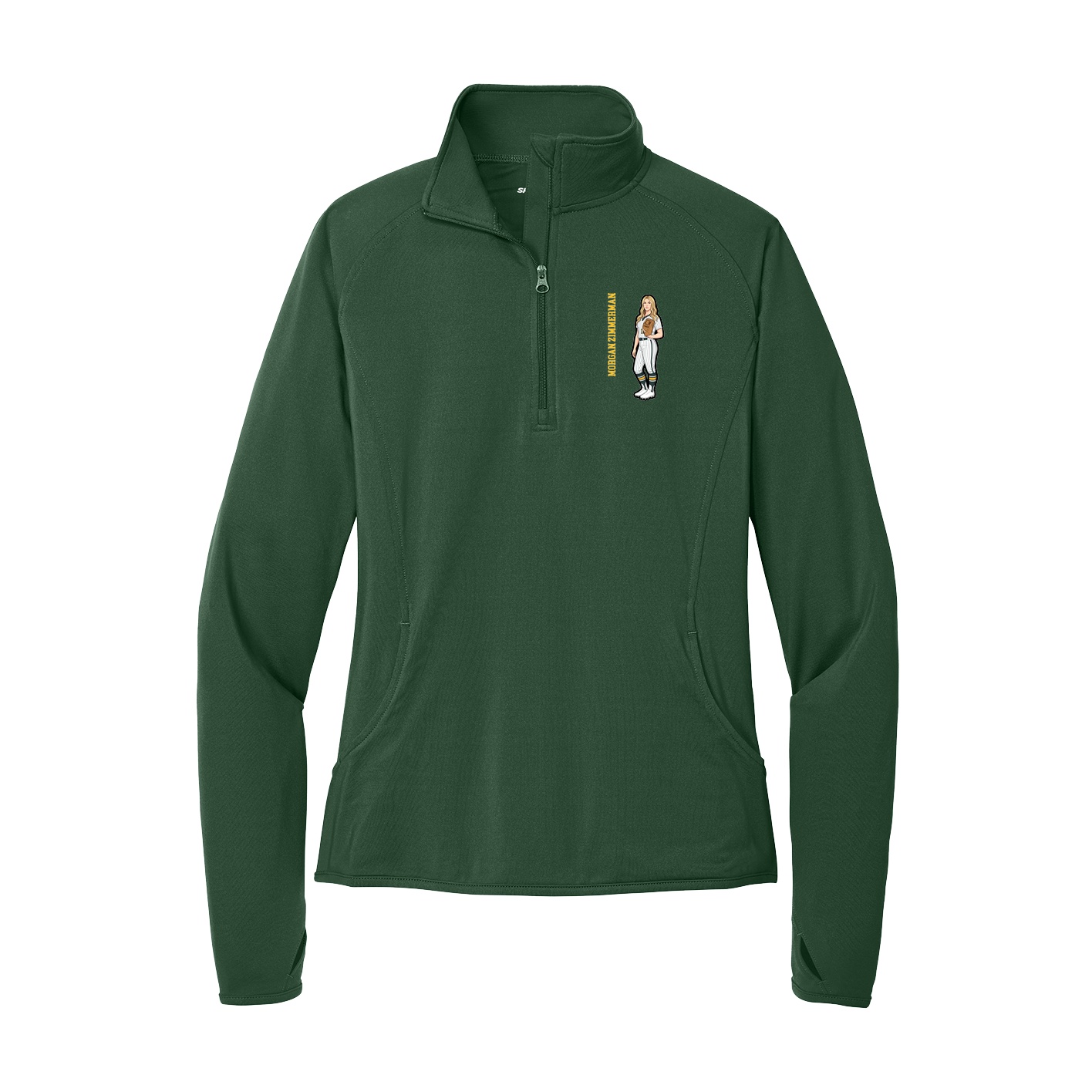 Women's Q-Zip Pullover — Name Vertical in Green