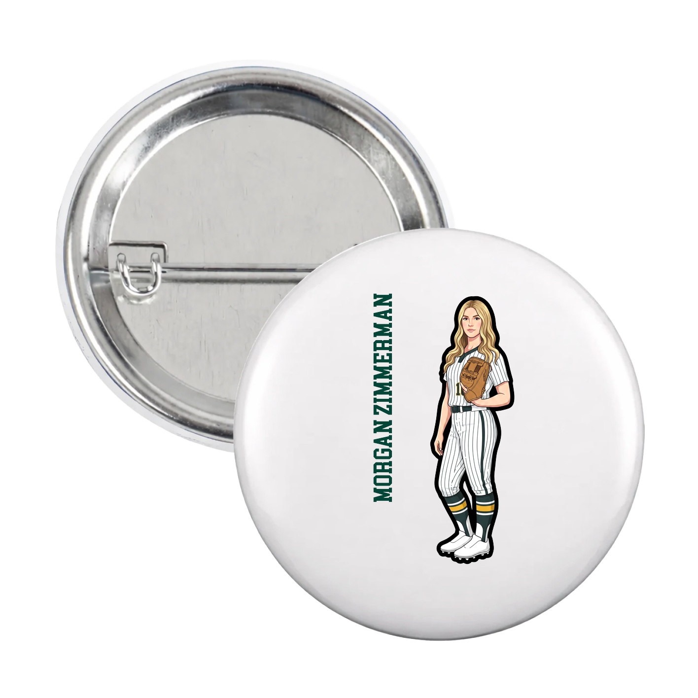 Game Day Button — Name Vertical in White