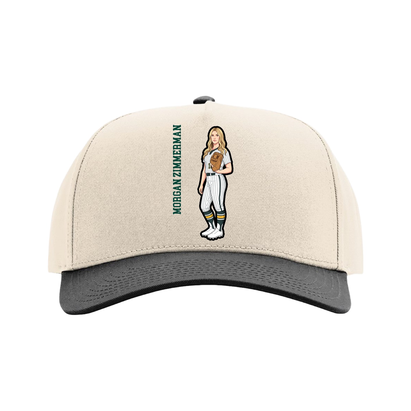 Full Fabric Five-Panel Champ Cap — Name Vertical in Cream/Black