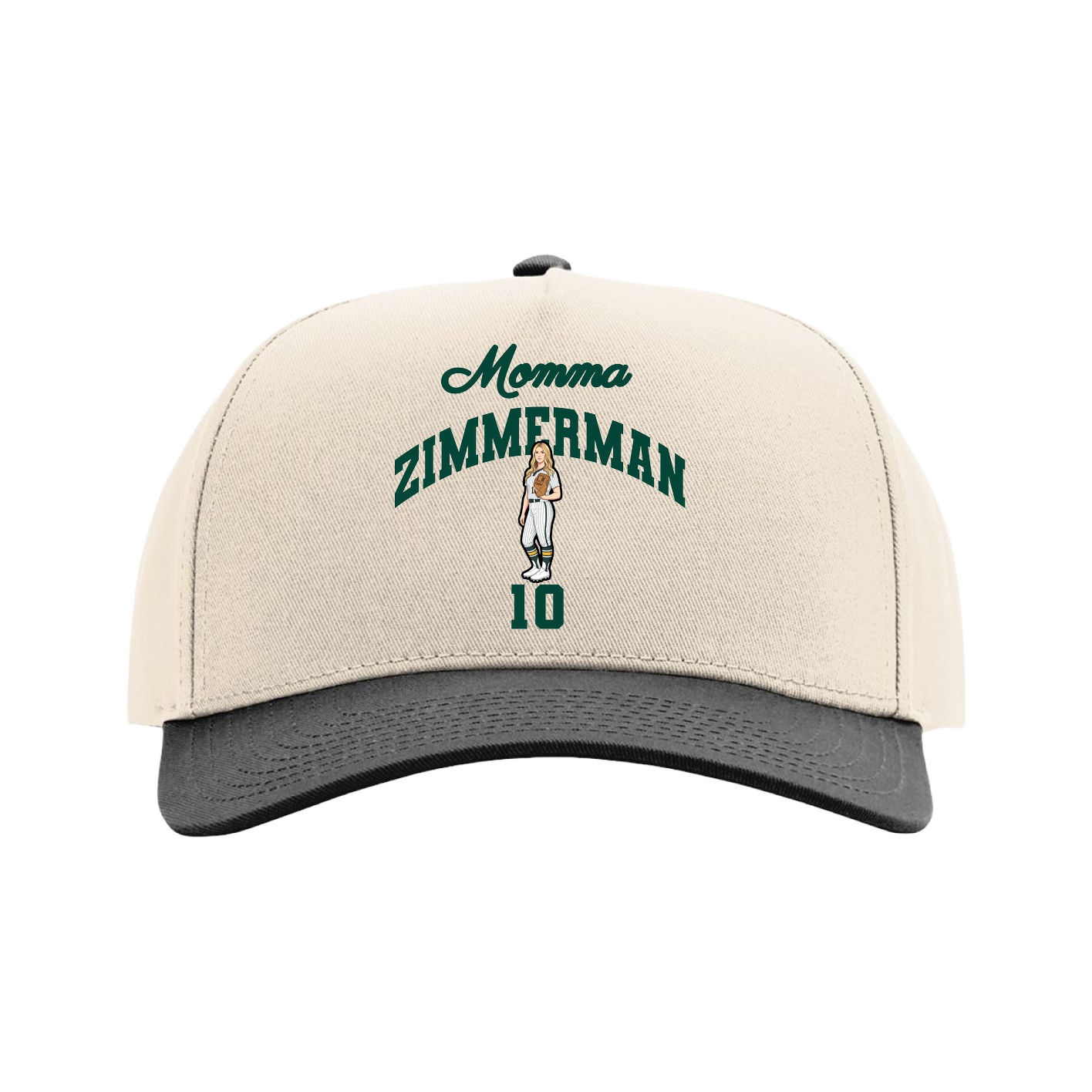 Full Fabric Five-Panel Champ Cap — Mothers Day Arch in Cream/Black