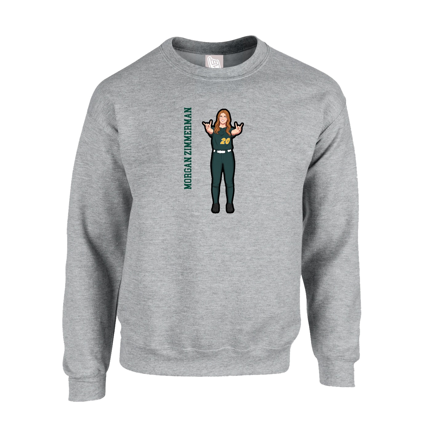 Fleece Crew — Name Vertical in Grey