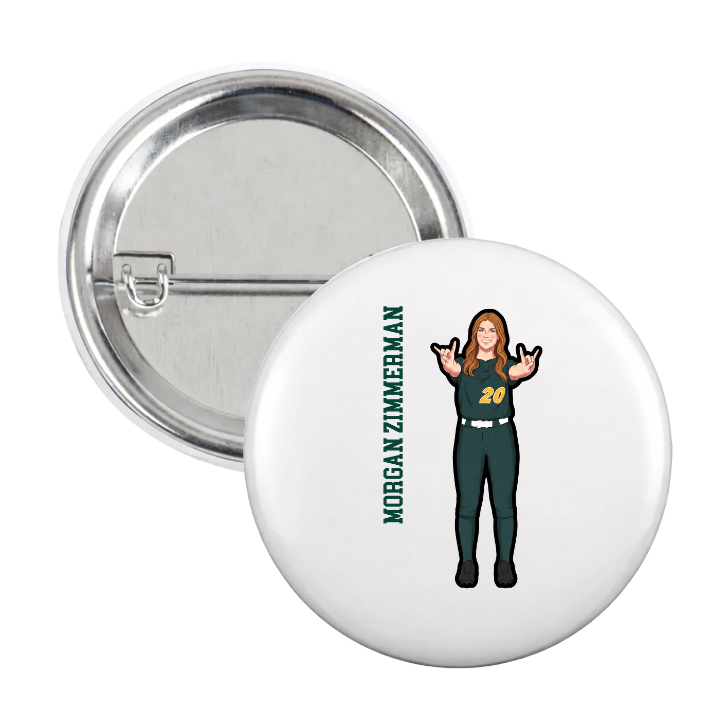Game Day Button — Name Vertical in White