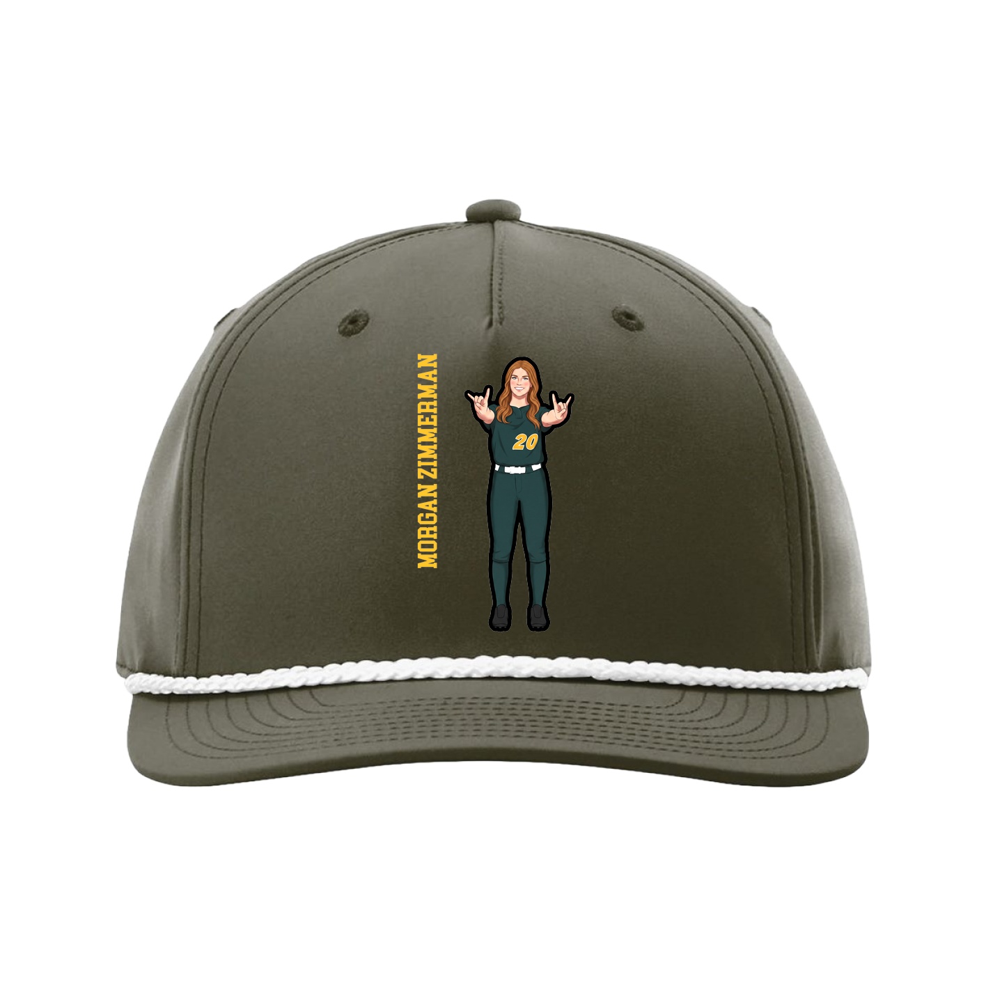 Five-Panel Classic Rope Cap — Name Vertical in Green