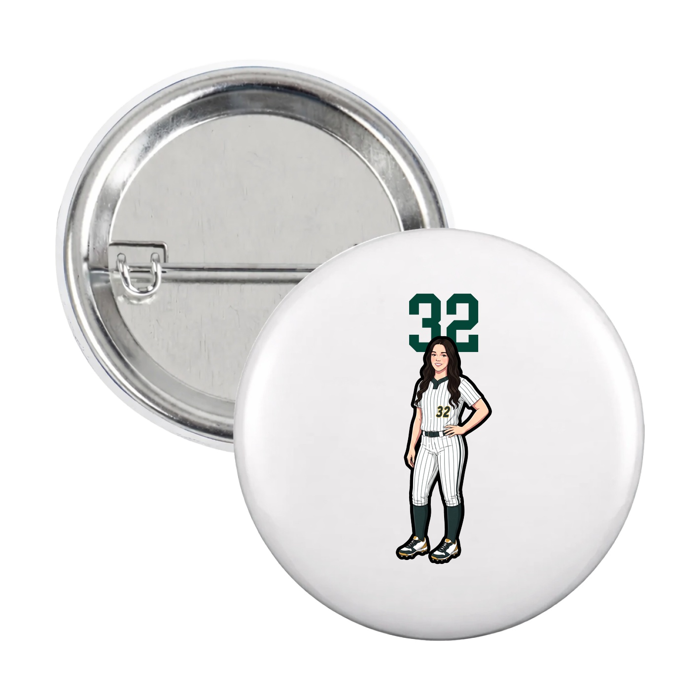 Game Day Button — Number Top in White