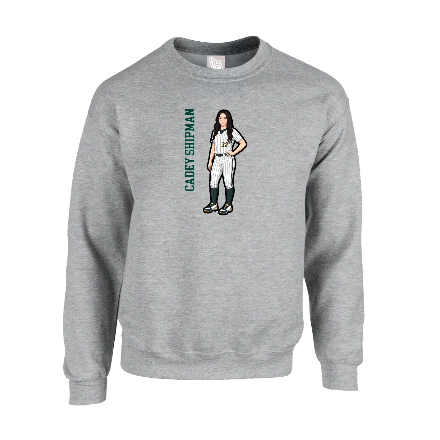 Fleece Crew — Name Vertical in Grey