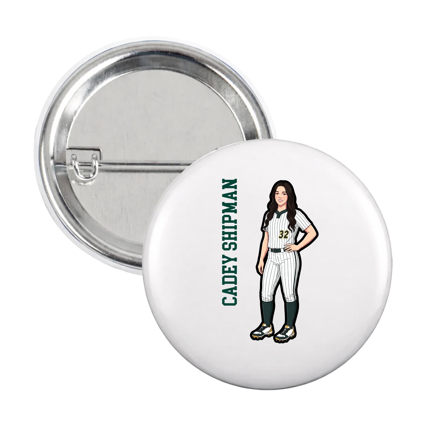 Game Day Button — Name Vertical in White