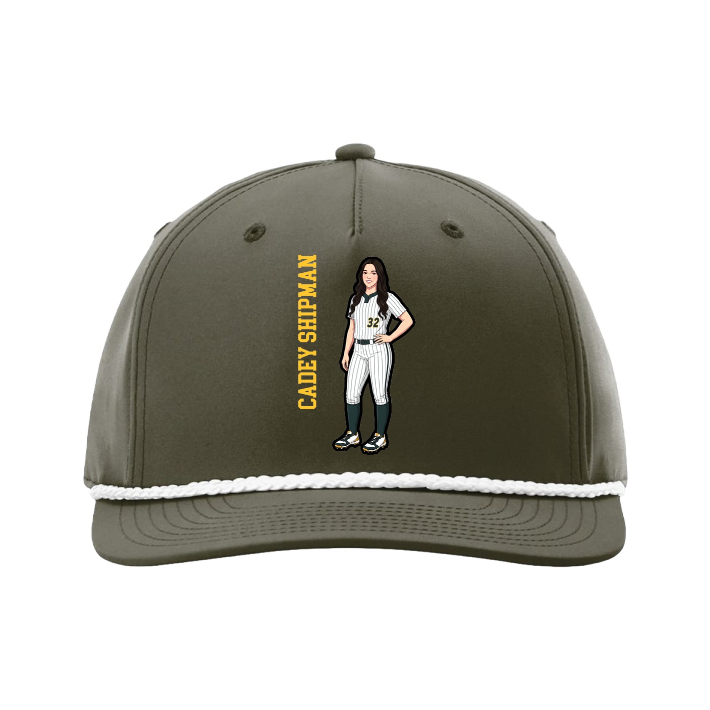 Five-Panel Classic Rope Cap — Name Vertical in Green