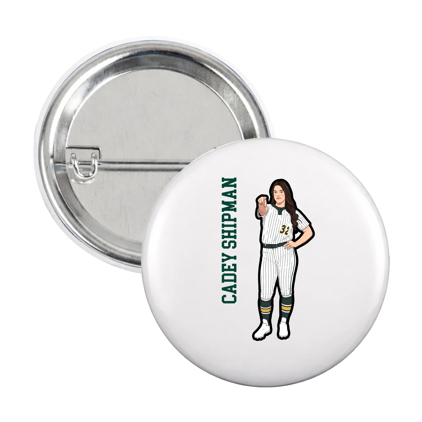 Game Day Button — Name Vertical in White