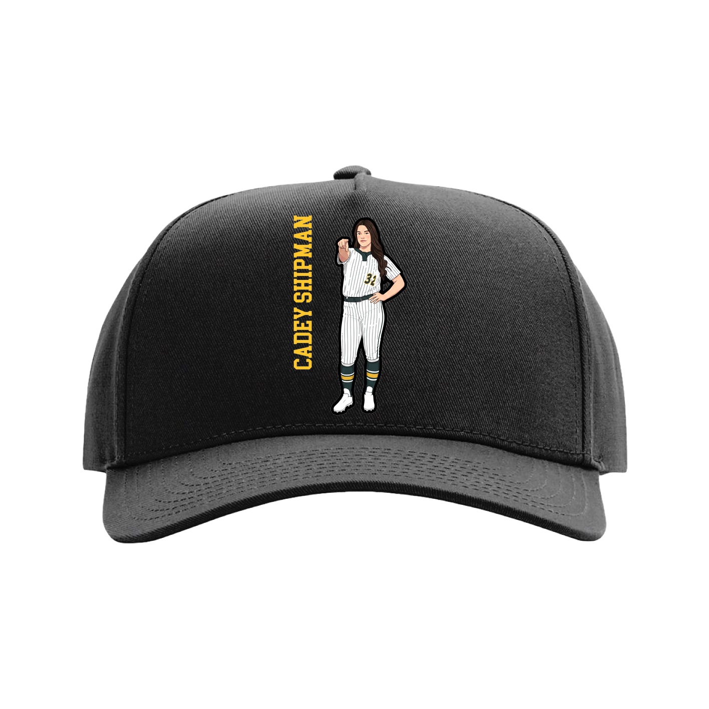 Full Fabric Five-Panel Champ Cap — Name Vertical in Black