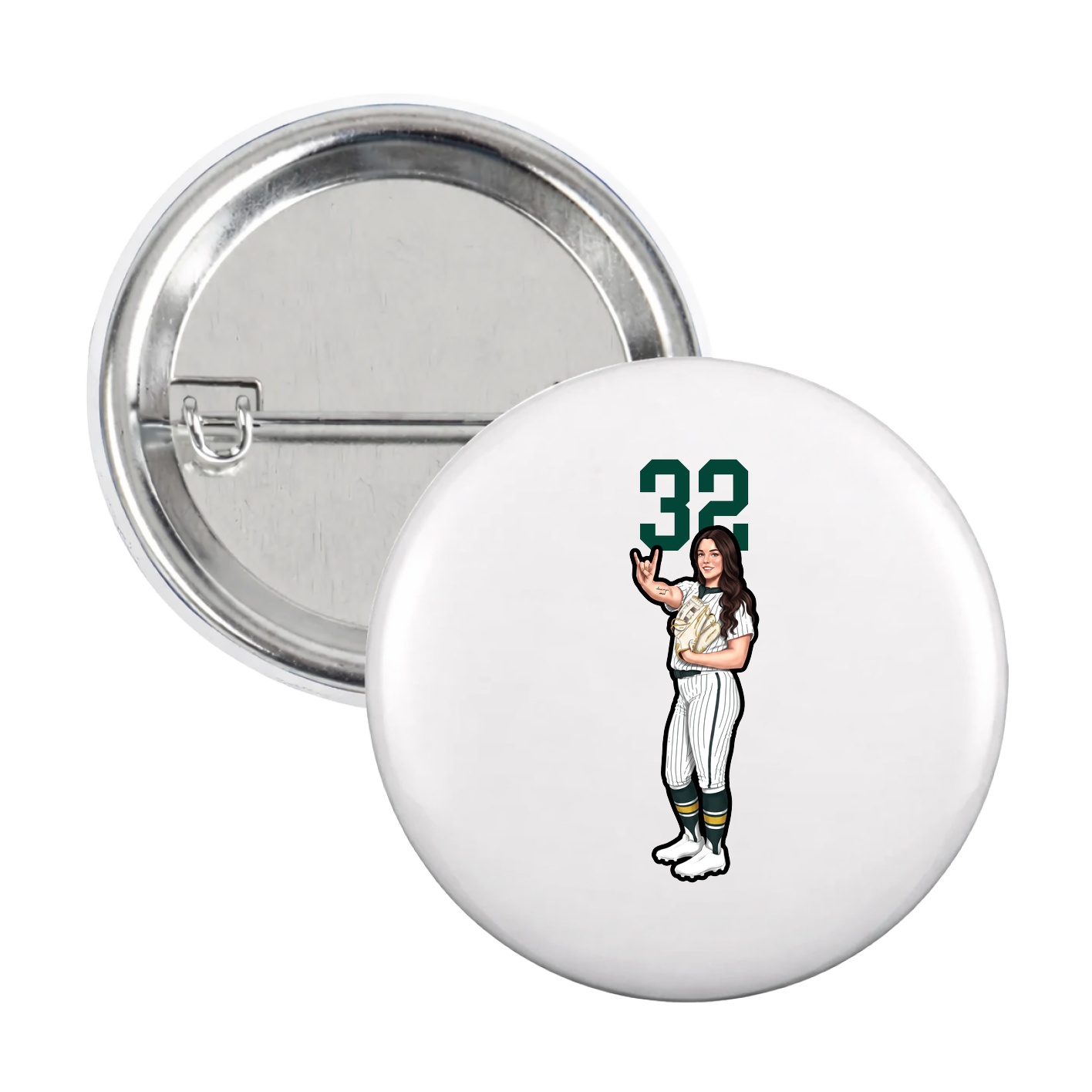 Game Day Button — Number Top in White