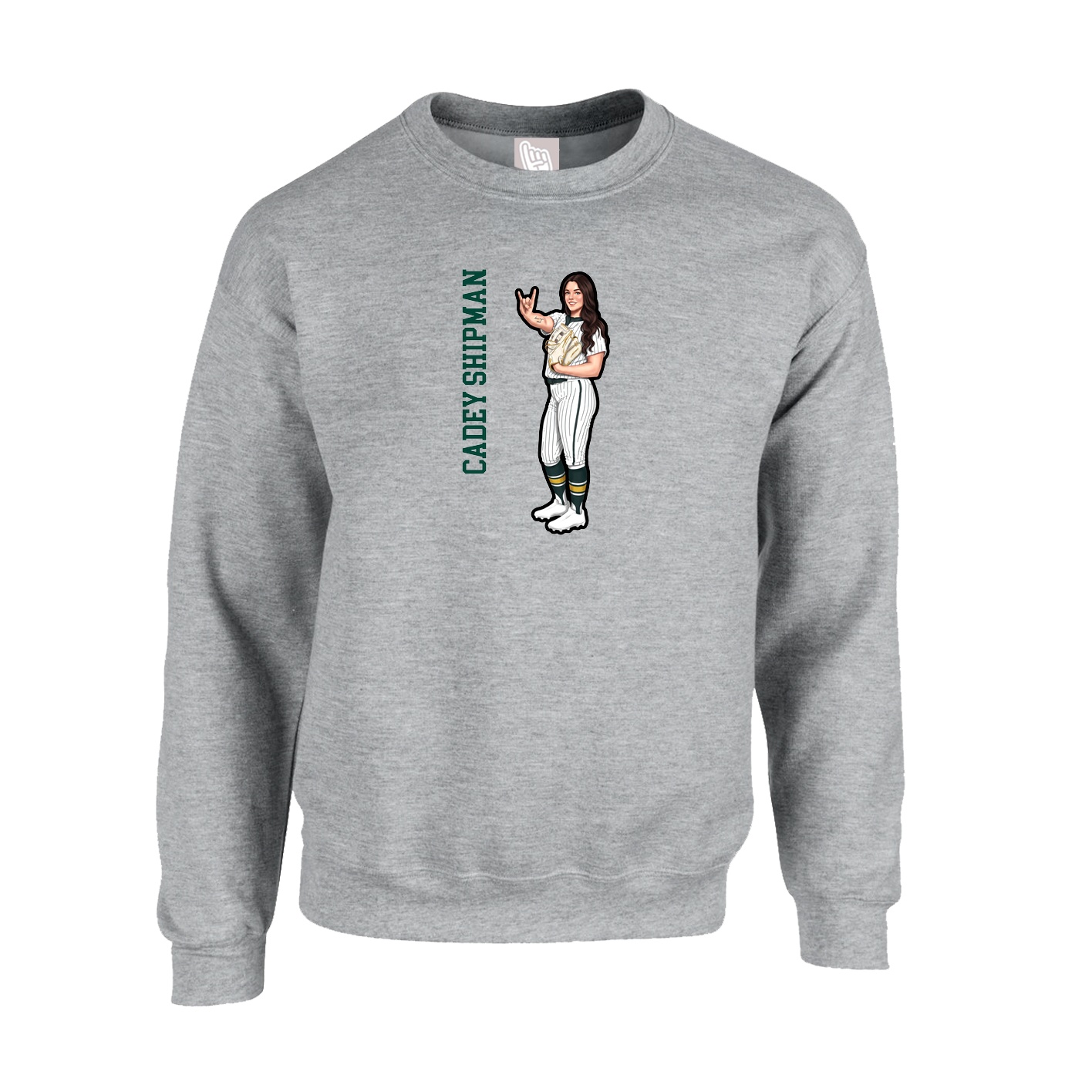 Fleece Crew — Name Vertical in Grey