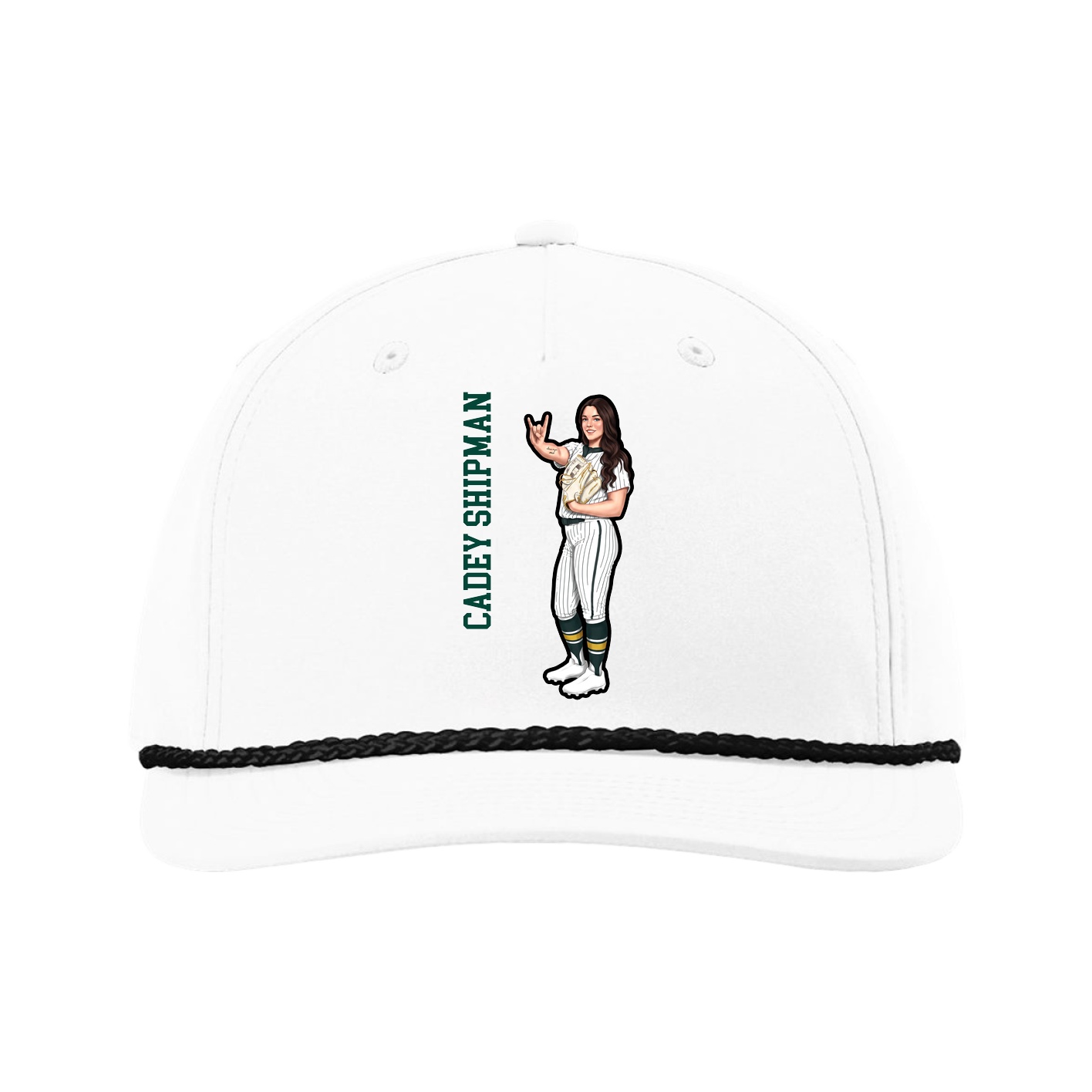 Five-Panel Classic Rope Cap — Name Vertical in White