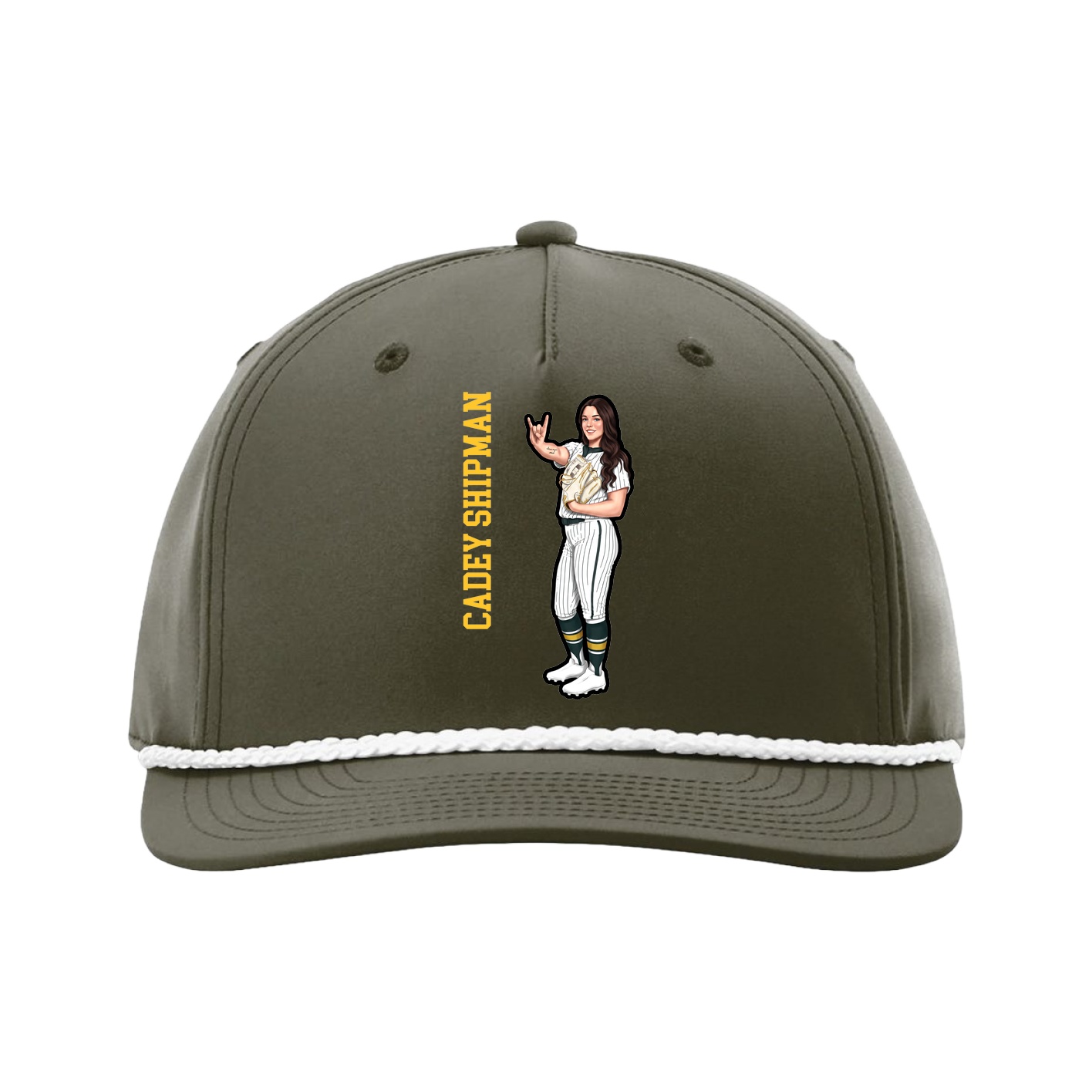 Five-Panel Classic Rope Cap — Name Vertical in Green