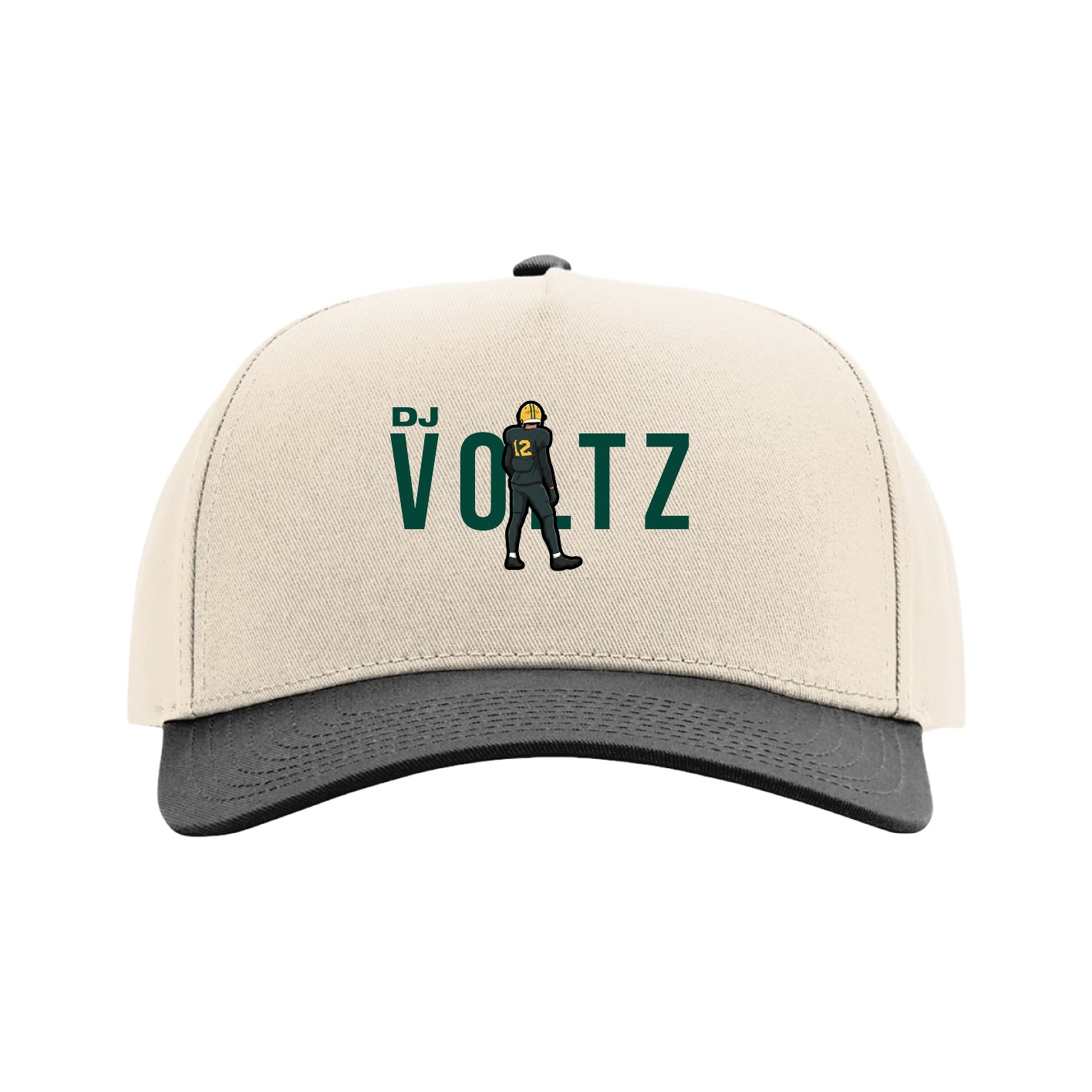 Full Fabric Five-Panel Champ Cap — Player Name in Cream/Black