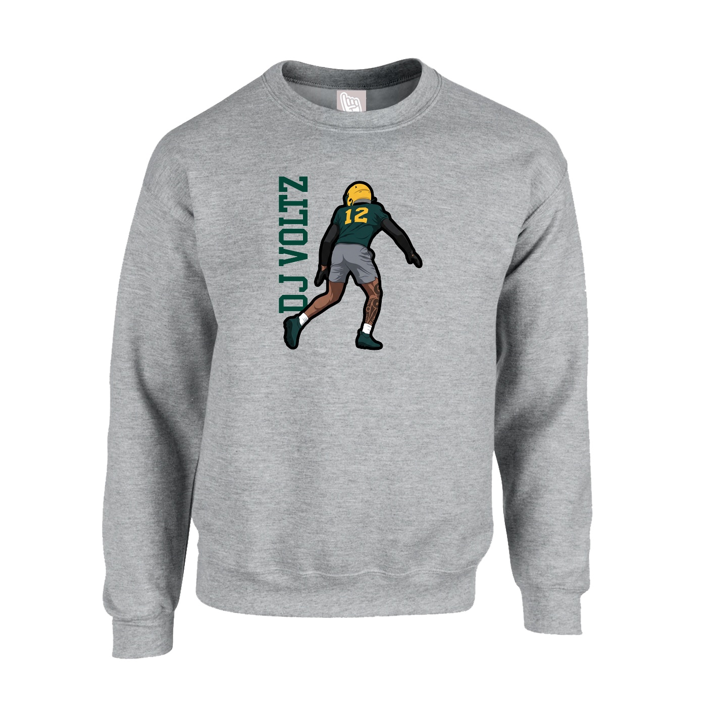 Fleece Crew — Name Vertical in Grey