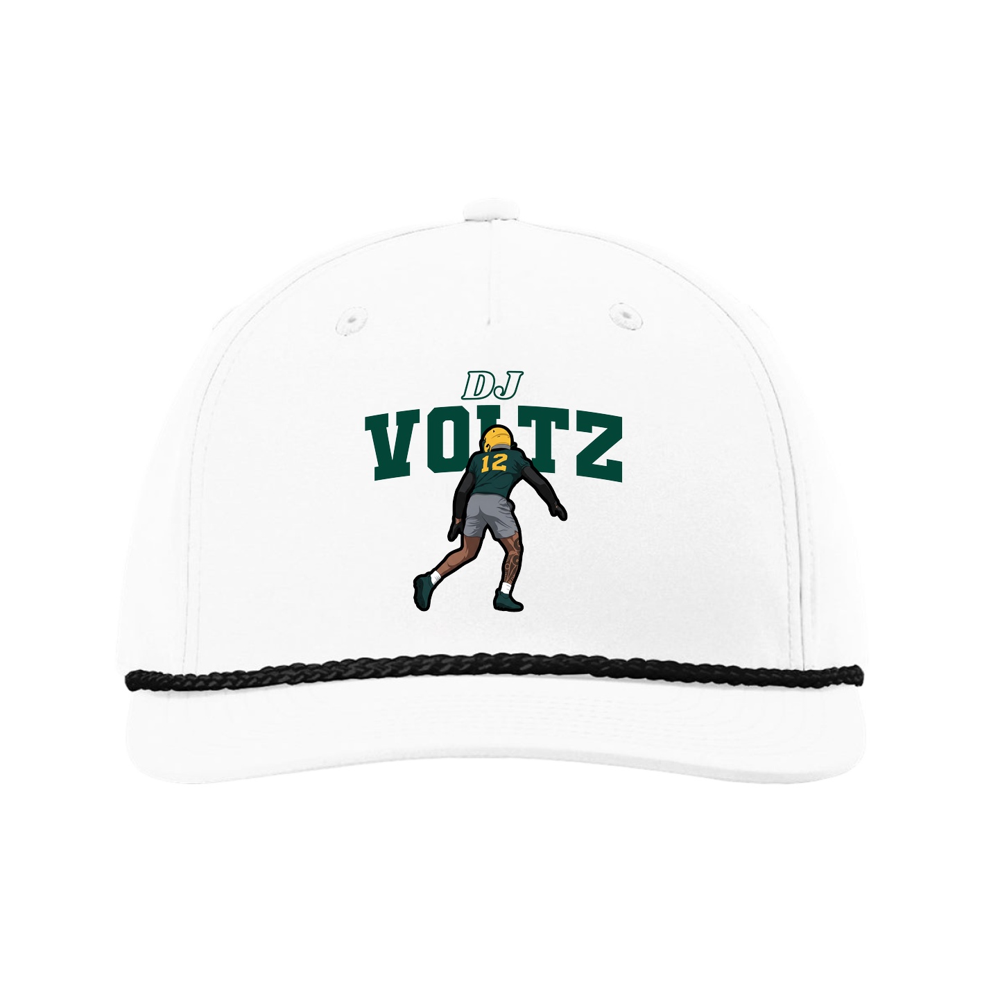 Five-Panel Classic Rope Cap — Name Arch in White