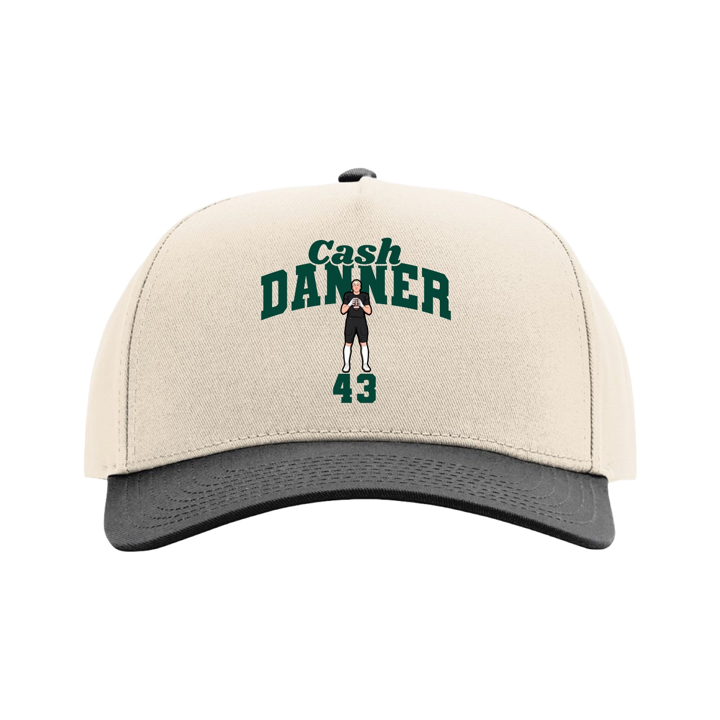 Full Fabric Five-Panel Champ Cap — Signature Arch in Cream/Black