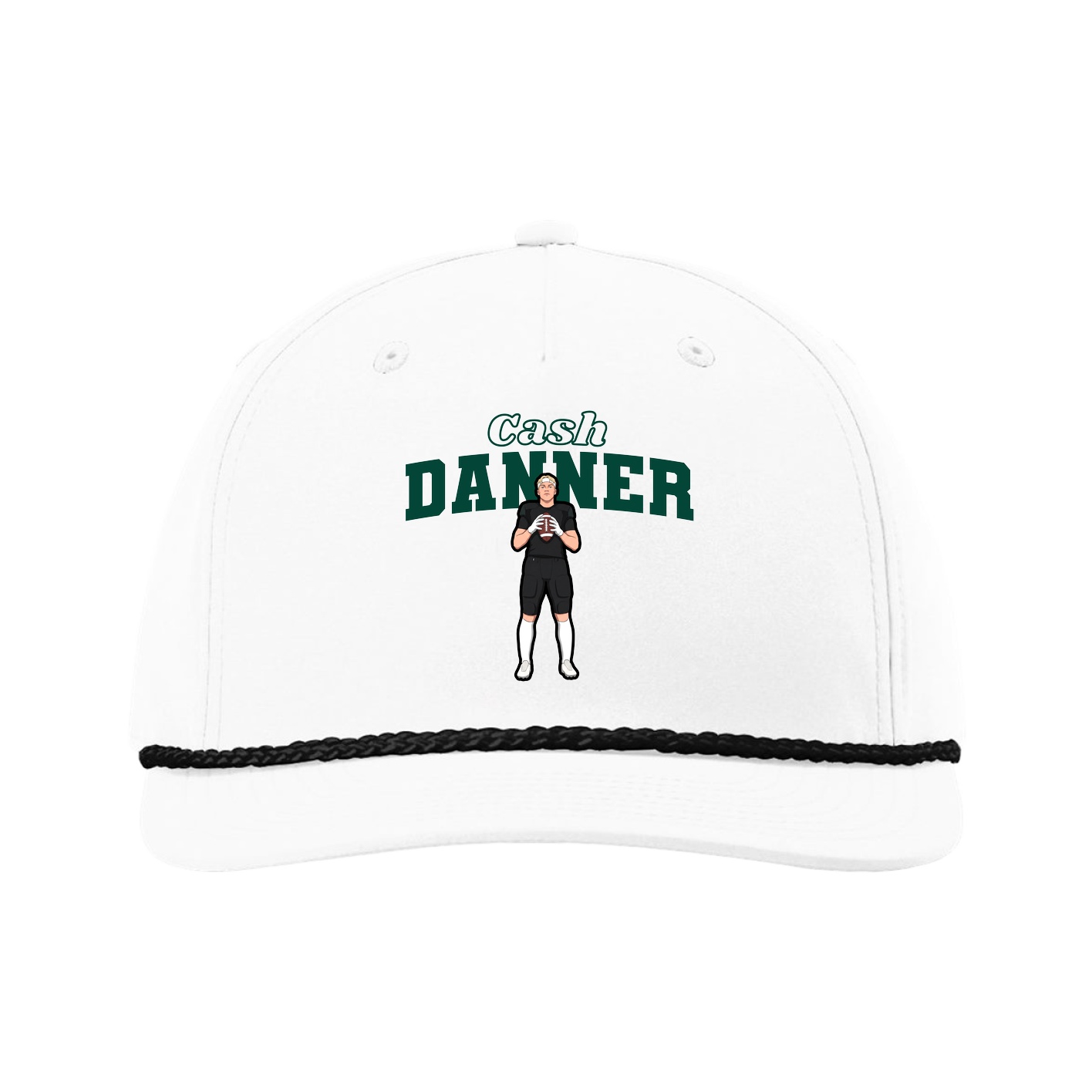 Five-Panel Classic Rope Cap — Name Arch in White
