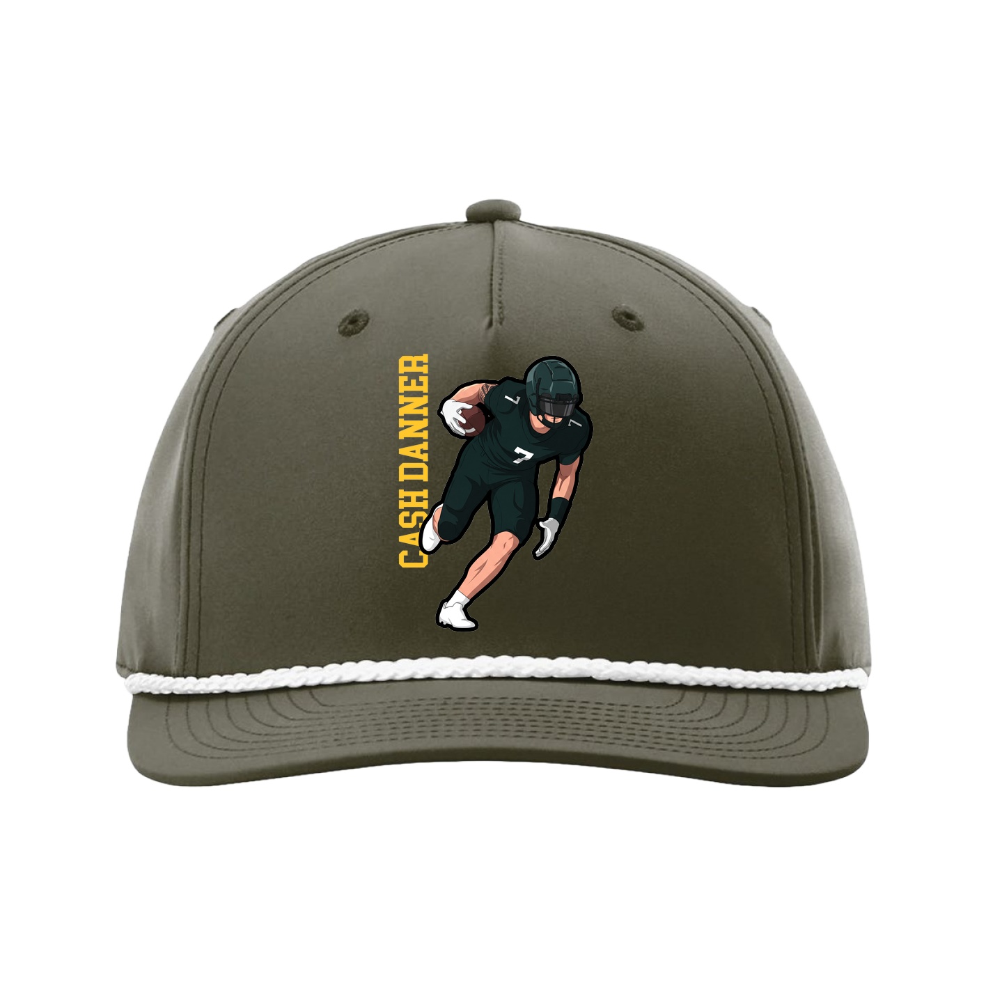 Five-Panel Classic Rope Cap — Name Vertical in Green
