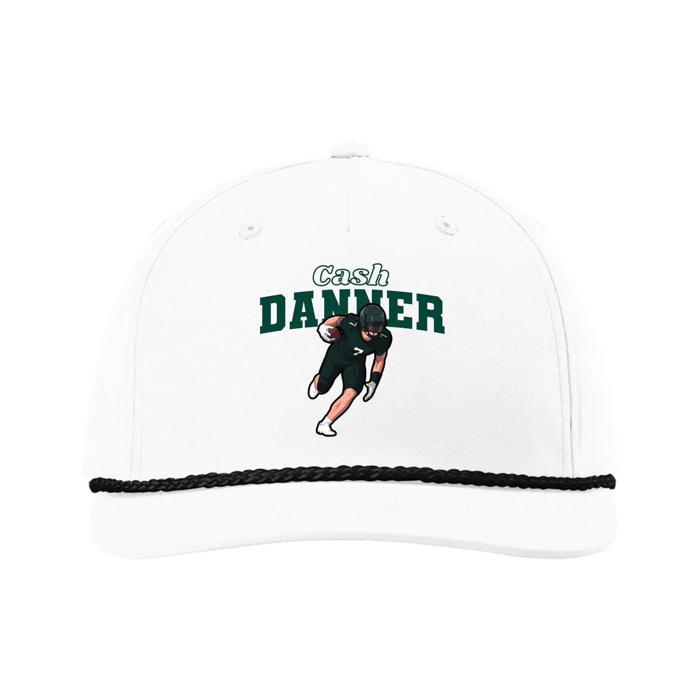Five-Panel Classic Rope Cap — Name Arch in White