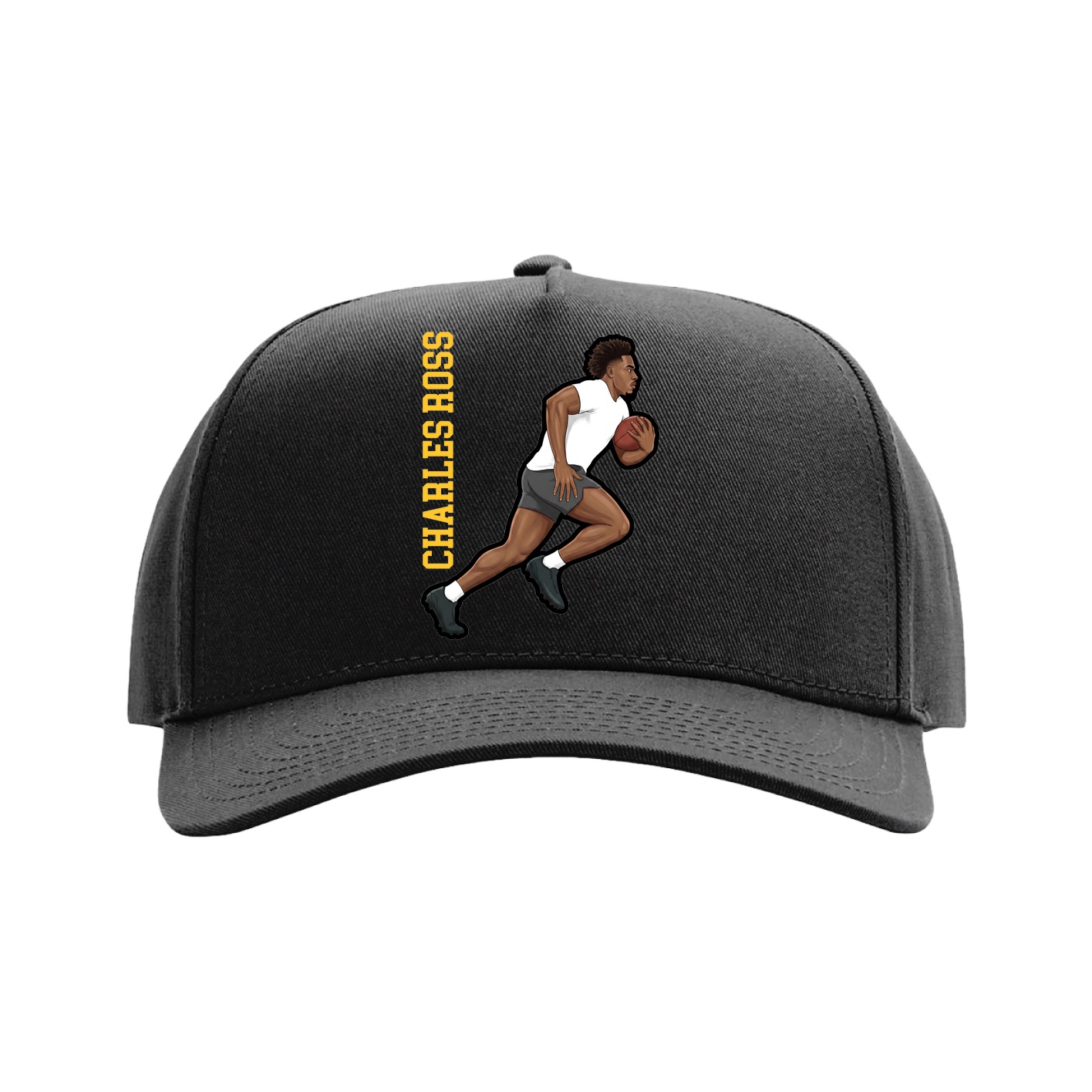 Full Fabric Five-Panel Champ Cap — Name Vertical in Black