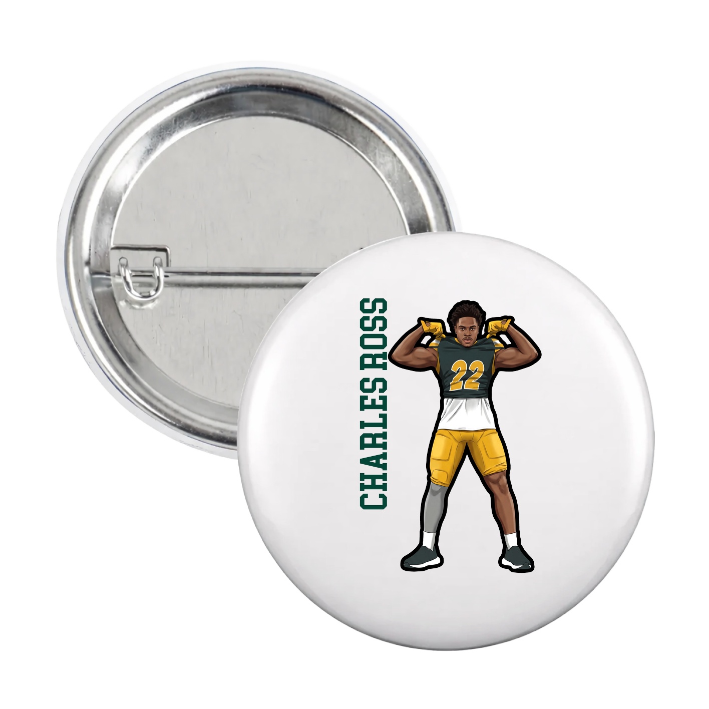 Game Day Button — Name Vertical in White
