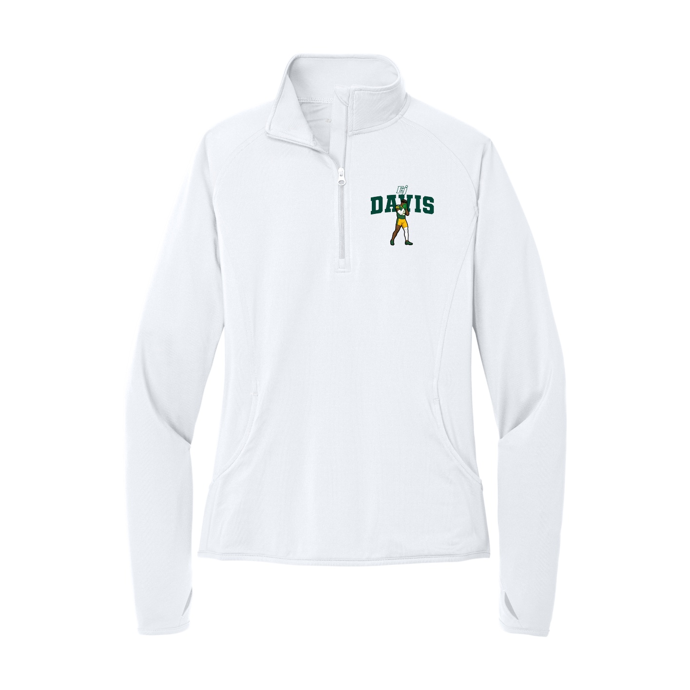 Women's Q-Zip Pullover — Name Arch in White