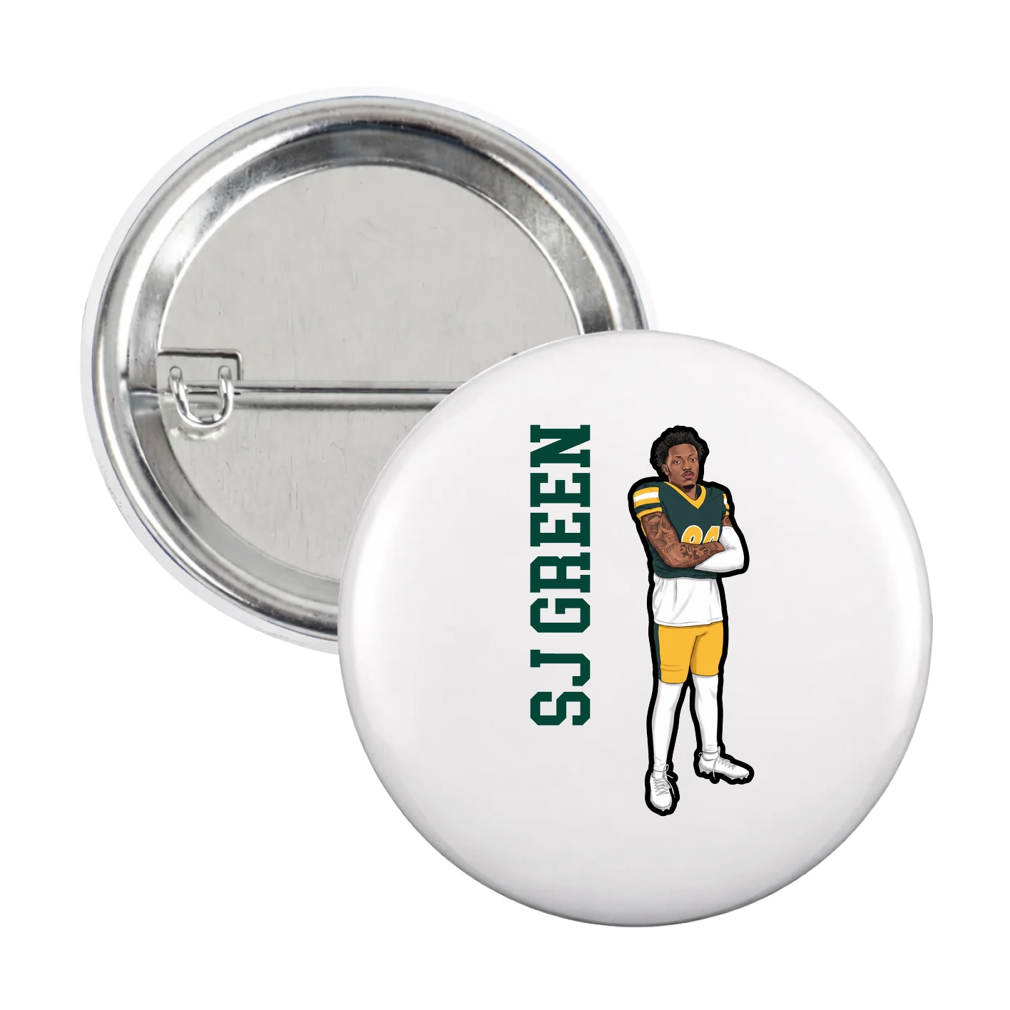 Game Day Button — Name Vertical in White