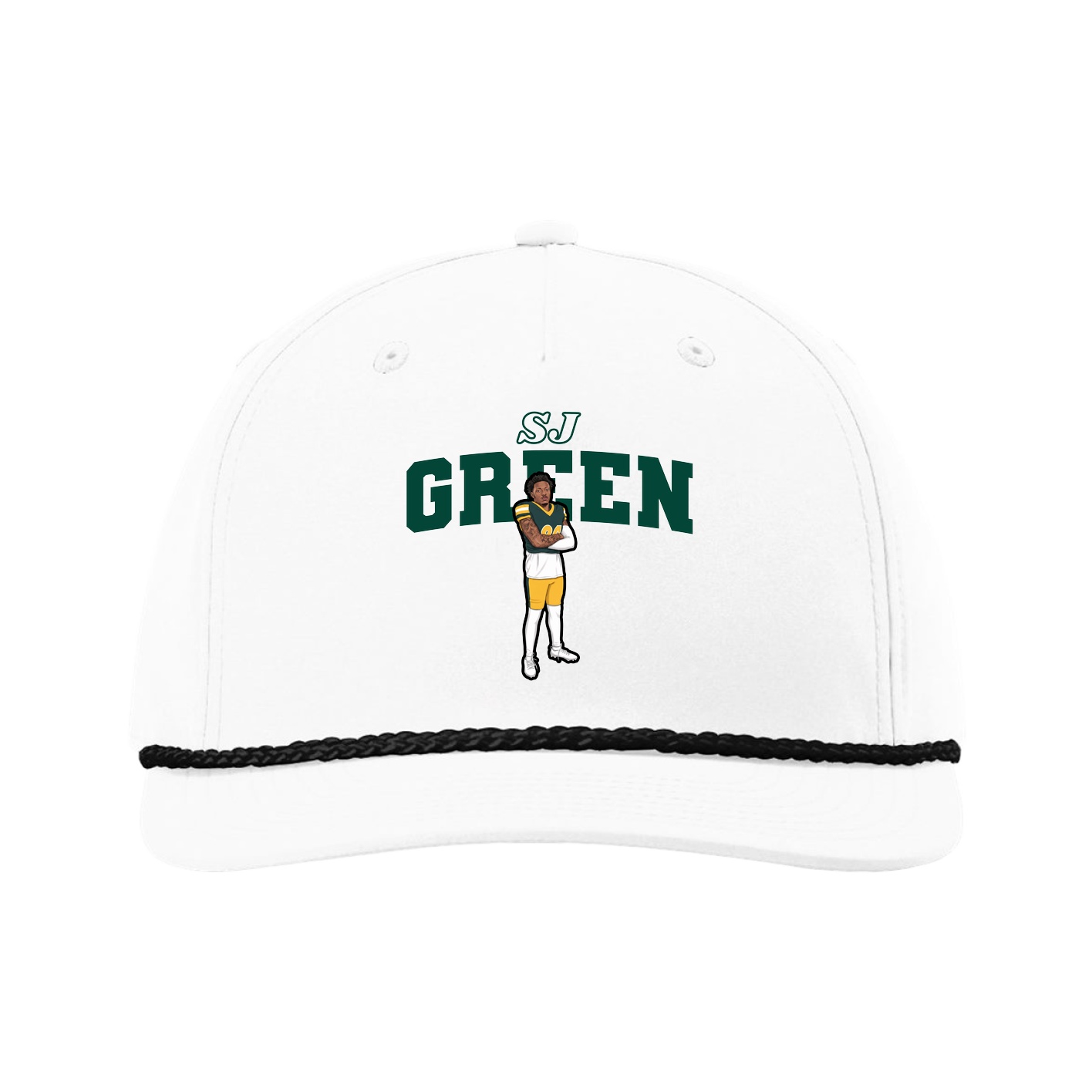 Five-Panel Classic Rope Cap — Name Arch in White